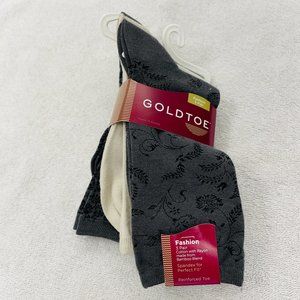 New With Tag Gold Toe Ladies Socks, Fashion 3 Pair, Putty Gray-Cream, Size 9-11